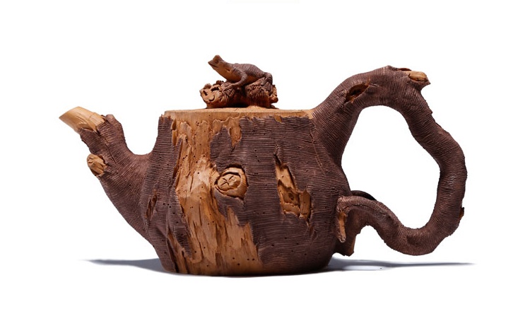仿木外皮紫砂壺，創(chuàng)意木樁手工雕刻紫砂壺